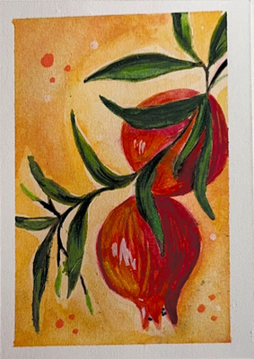 Pomegranate- fruit series 4/10 aceo art card thumbnail 1