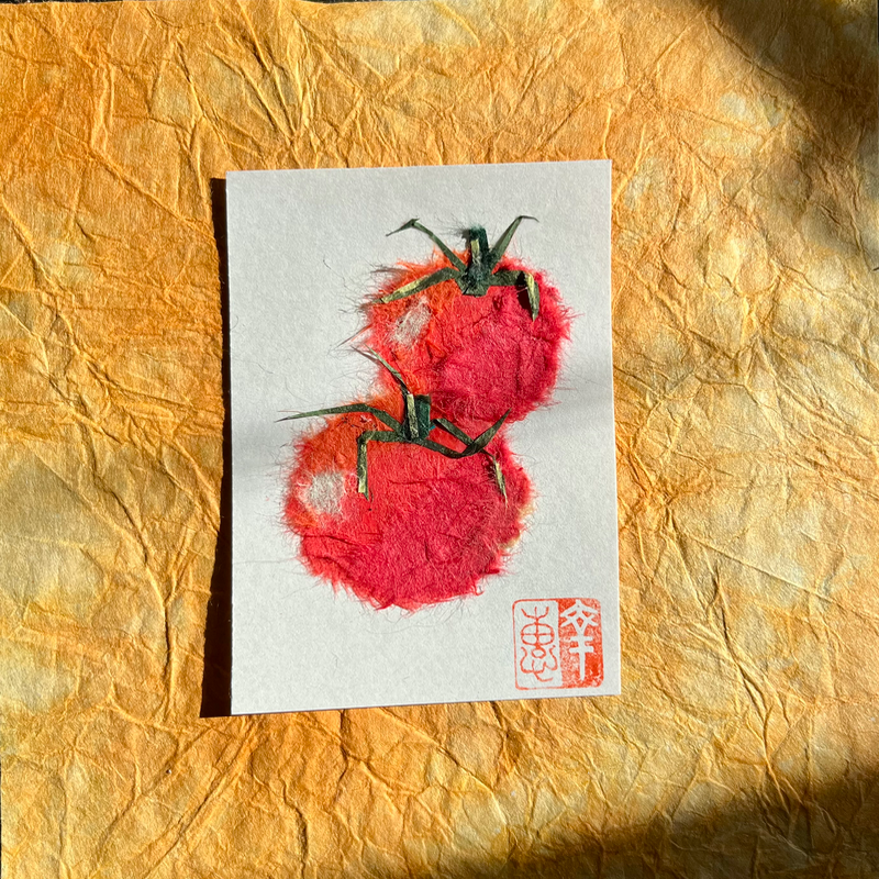 Japanese Washi art - Tomatoes x2 aceo art card