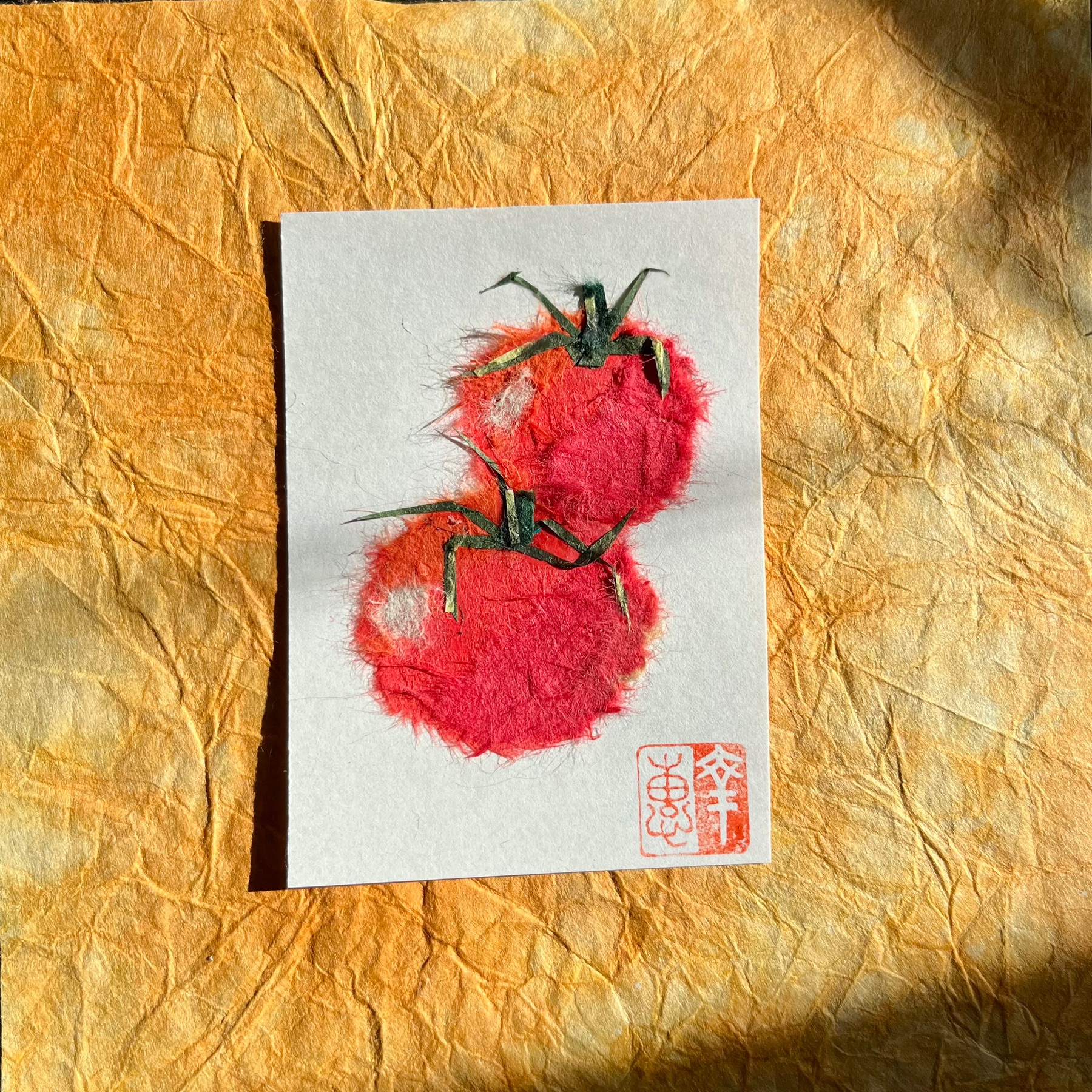 Japanese Washi art - Tomatoes x2 aceo art card