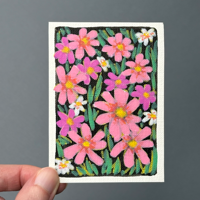 Pretty in Pink Flowers aceo art card thumbnail 1