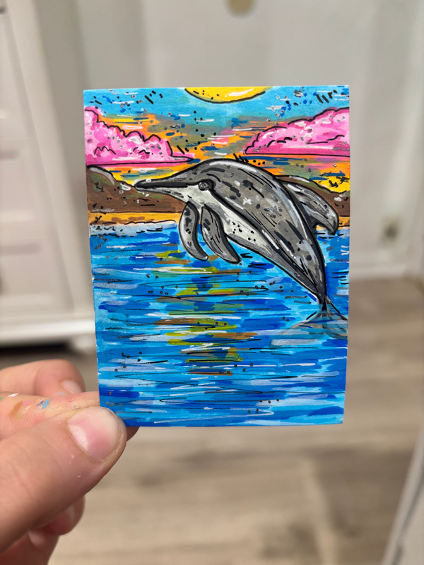 Dolphin in the Sea aceo art card
