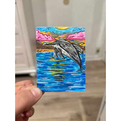 Dolphin in the Sea aceo art card thumbnail 3