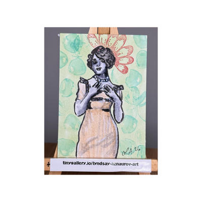 Pearl Clutching Original ACEO by Lyndsay Aznaurov aceo art card thumbnail 1