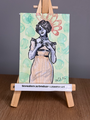 Pearl Clutching Original ACEO by Lyndsay Aznaurov aceo art card thumbnail 2