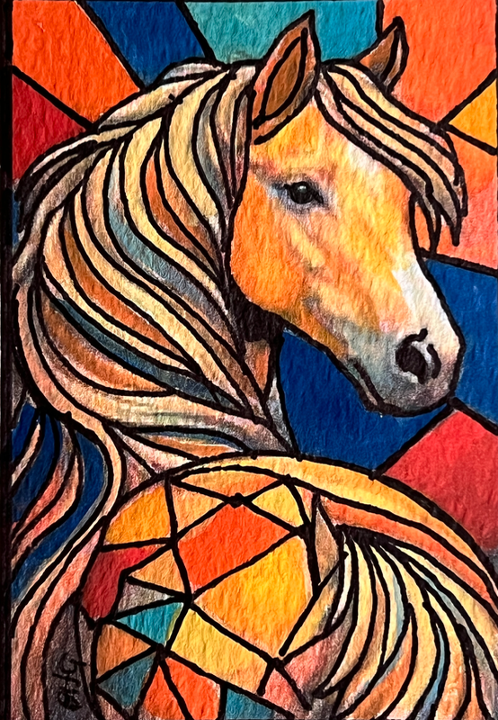 Horse Wathing aceo art card