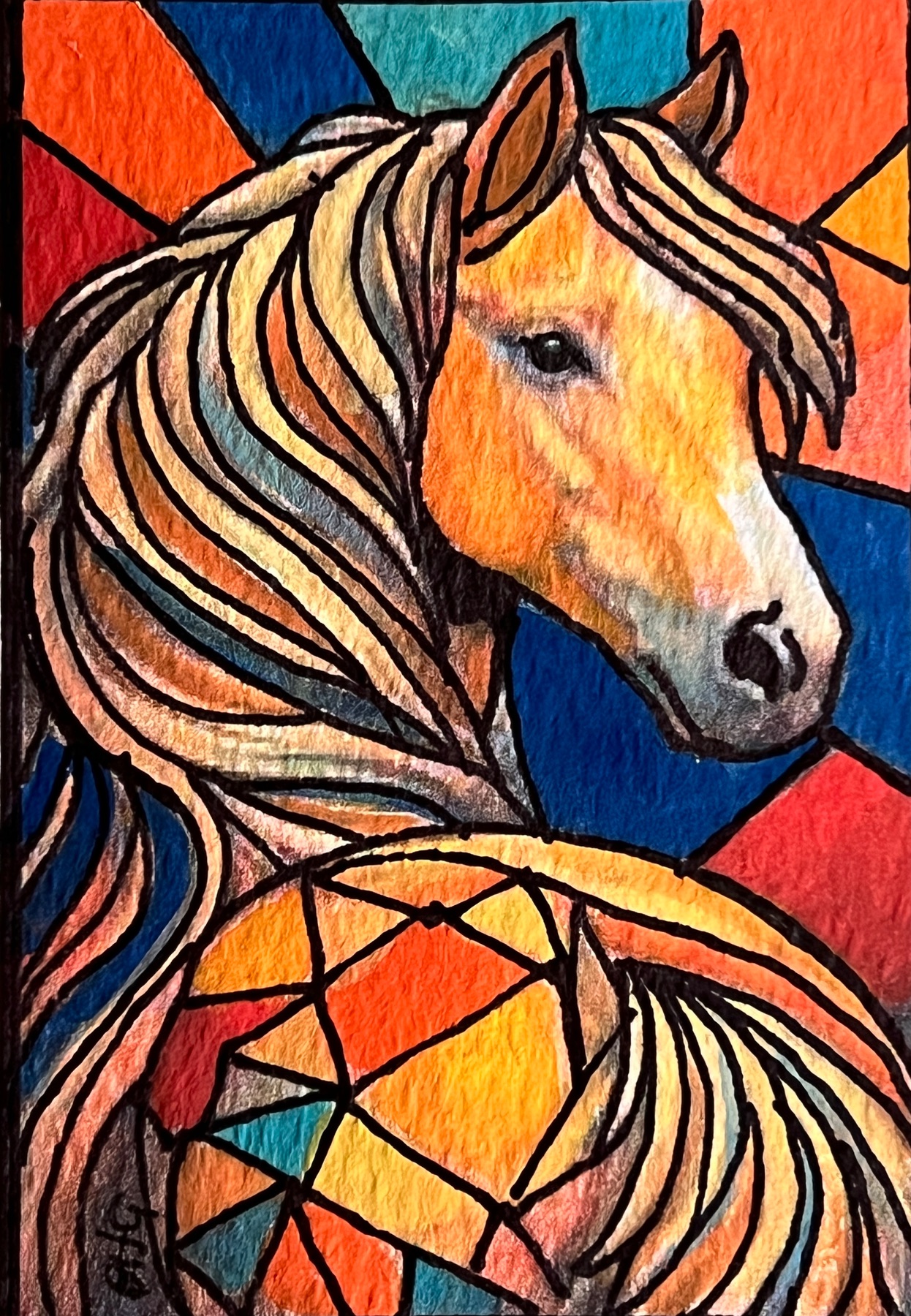 Horse Wathing aceo art card