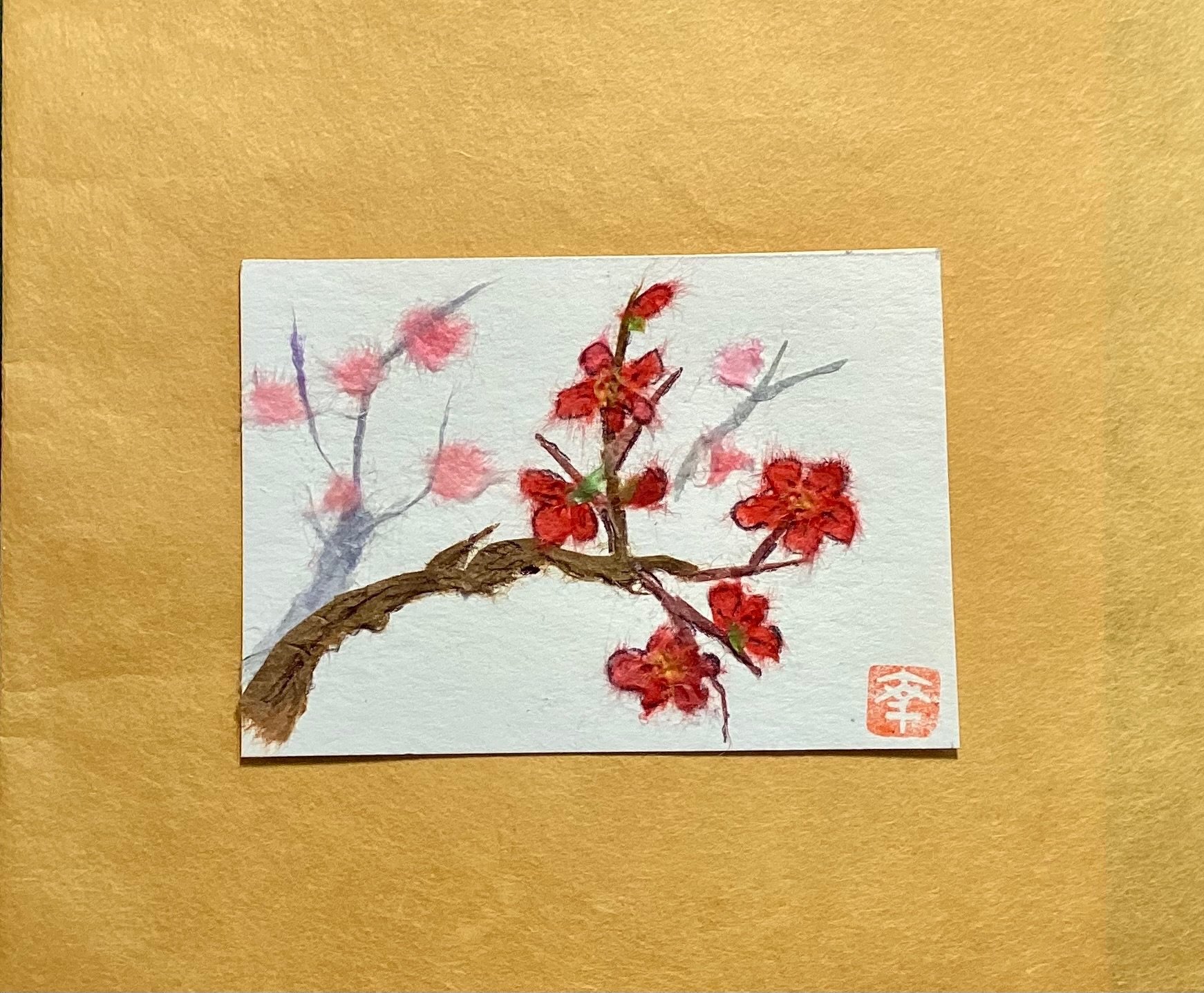 Spring plum blossom - Japanese washi art aceo art card