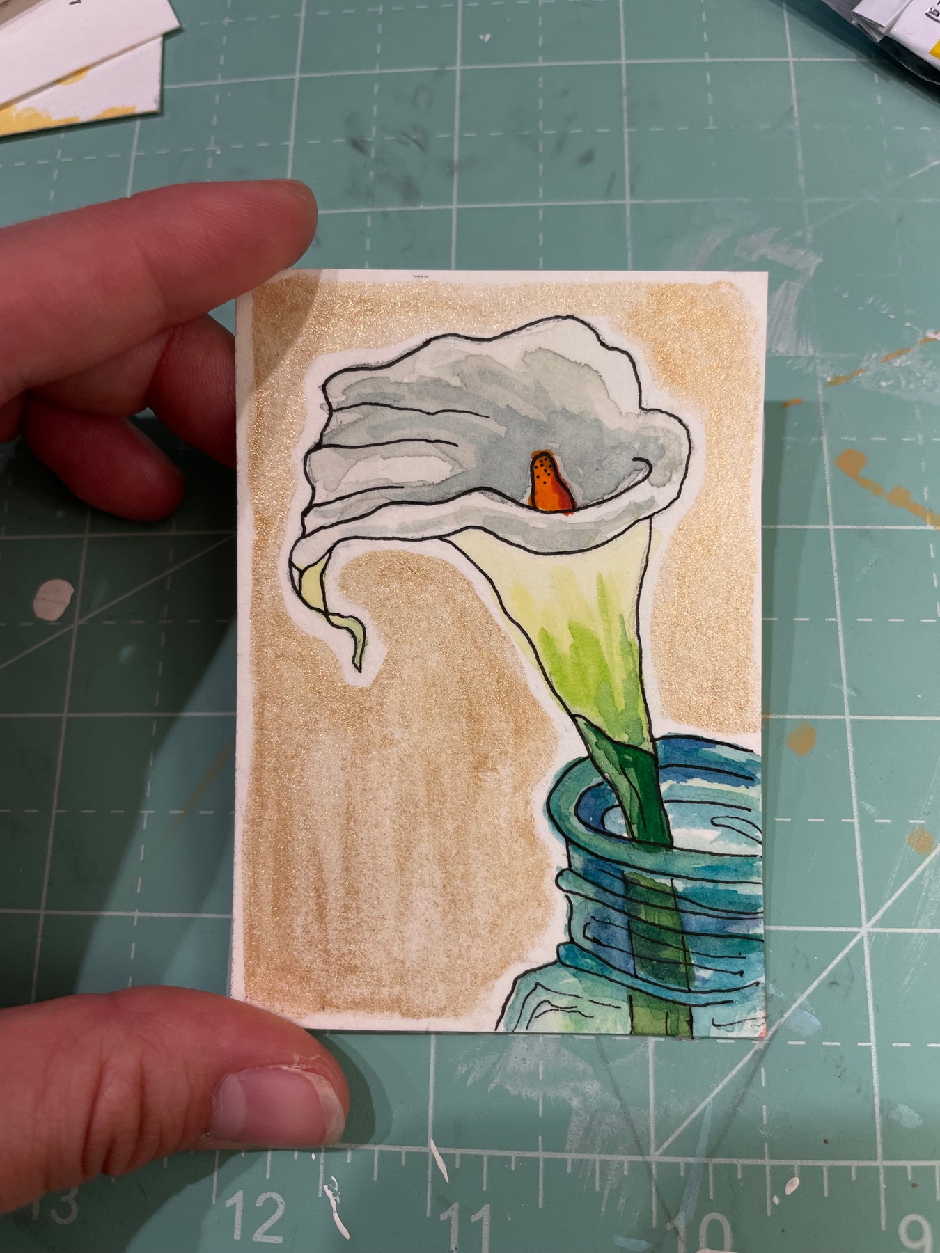 Calla Lily in a Jar aceo art card