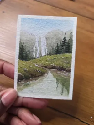 Falling Stream aceo art card thumbnail 3