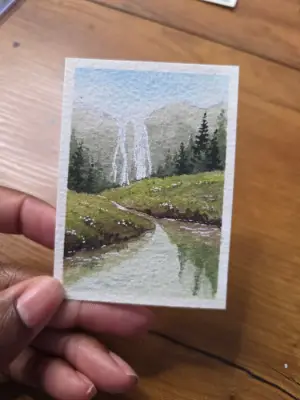 Falling Stream aceo art card thumbnail 2