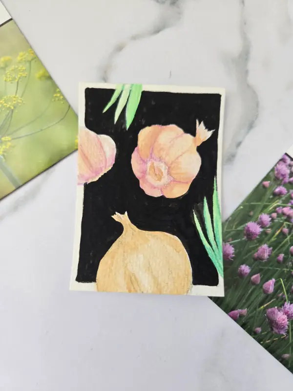 Flavorful garlic aceo art card