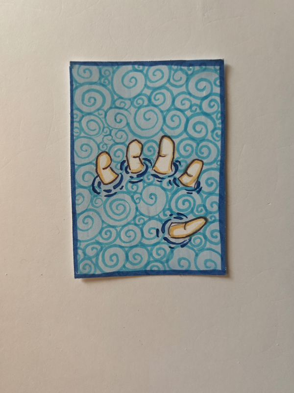 ACEO ORIGINAL HAND REACHING THEOUGH WATER aceo art card
