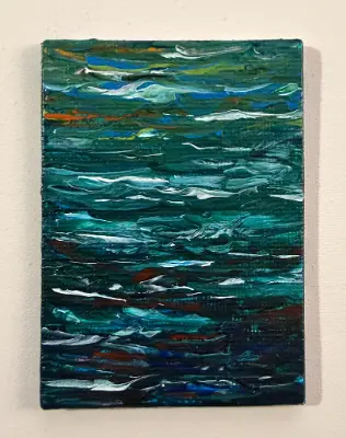 Lights Dancing on Waves Original ACEO Abstract – Palette‑Knife on Archival Canvas Panel aceo art card thumbnail 1