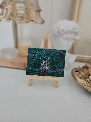 Midnight Owl aceo art card thumbnail 2