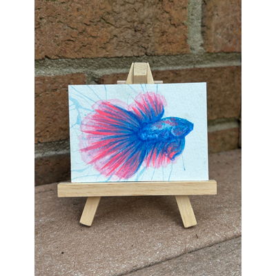 Abstract Pink/Blue Fighter Beta Fish Surrealism aceo art card thumbnail 1