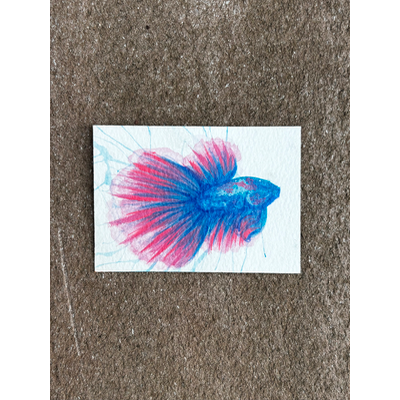 Abstract Pink/Blue Fighter Beta Fish Surrealism aceo art card thumbnail 2
