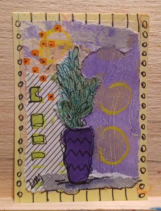 FL-002 Purple Vase aceo art card