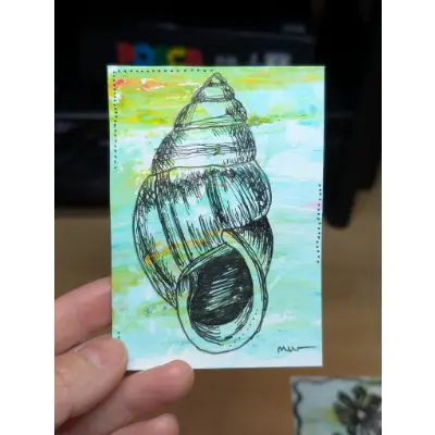 Hunting for shells aceo art card thumbnail 2