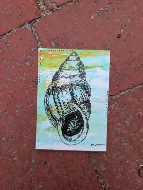 Hunting for shells aceo art card