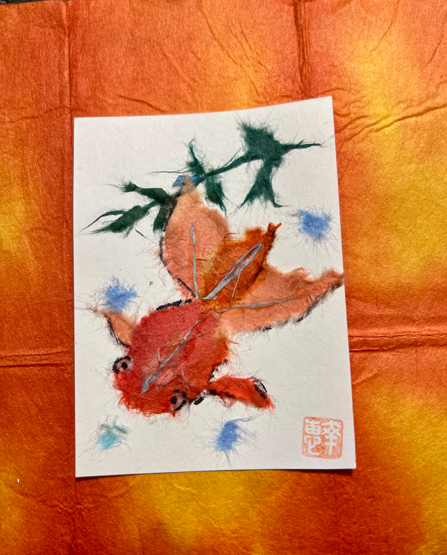 Japanese Washi art-kingyo(gold fish) aceo art card