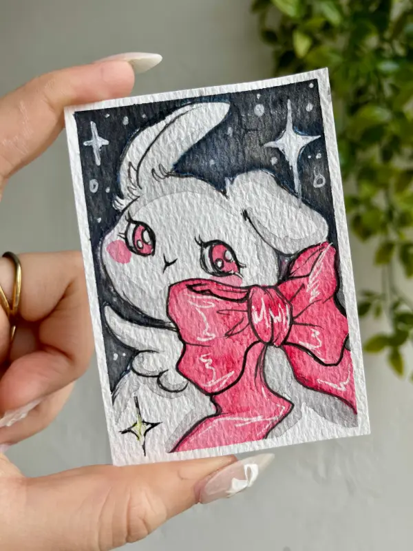 Bunny and Bow aceo art card