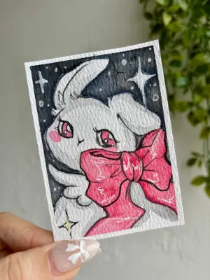 Bunny and Bow aceo art card thumbnail 2