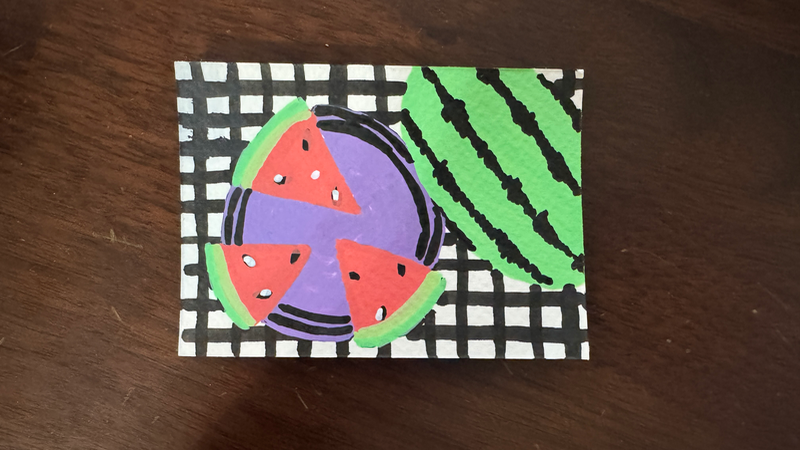 Watermelon Picnic aceo art card