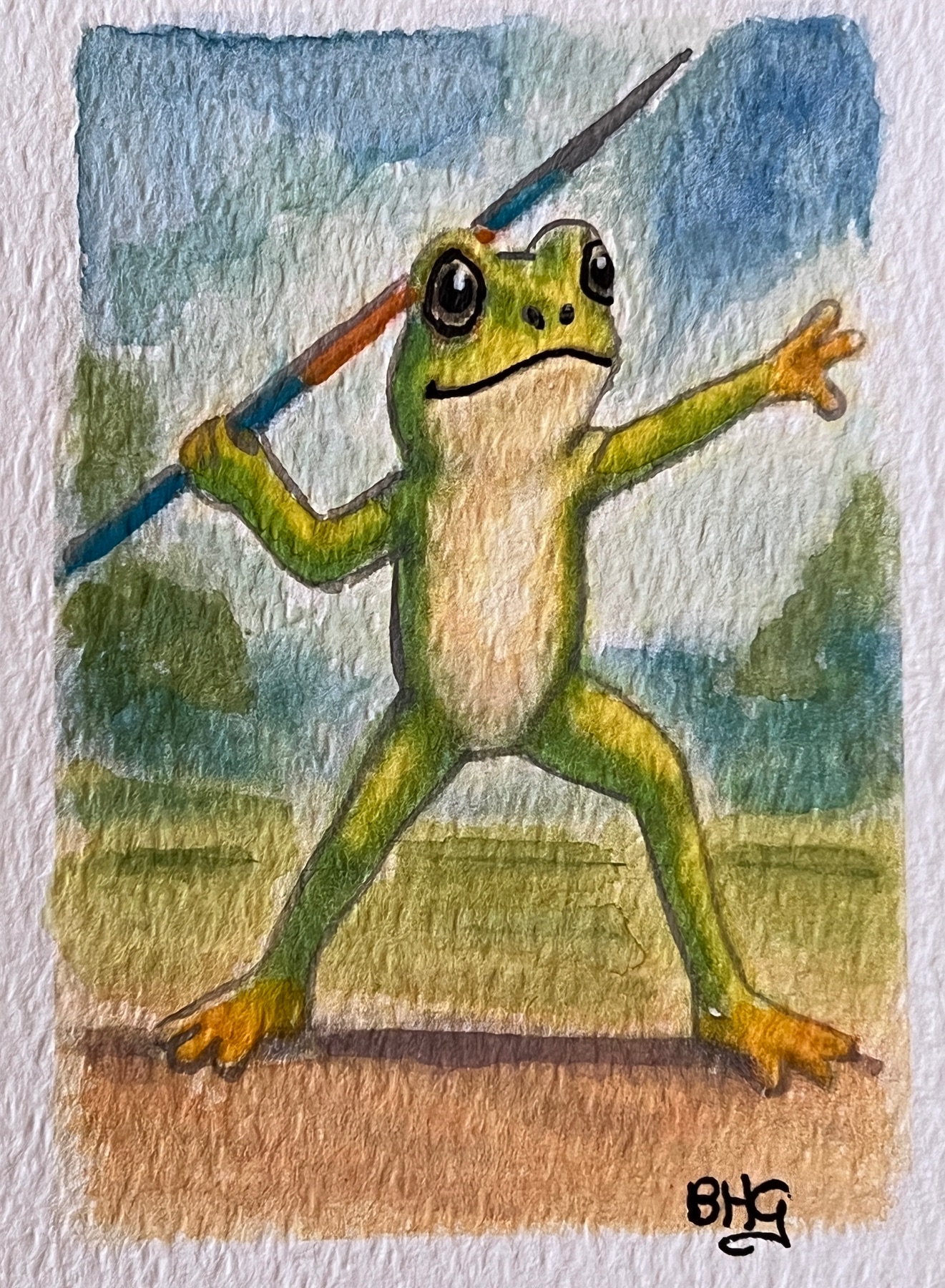 Javelin Frog aceo art card