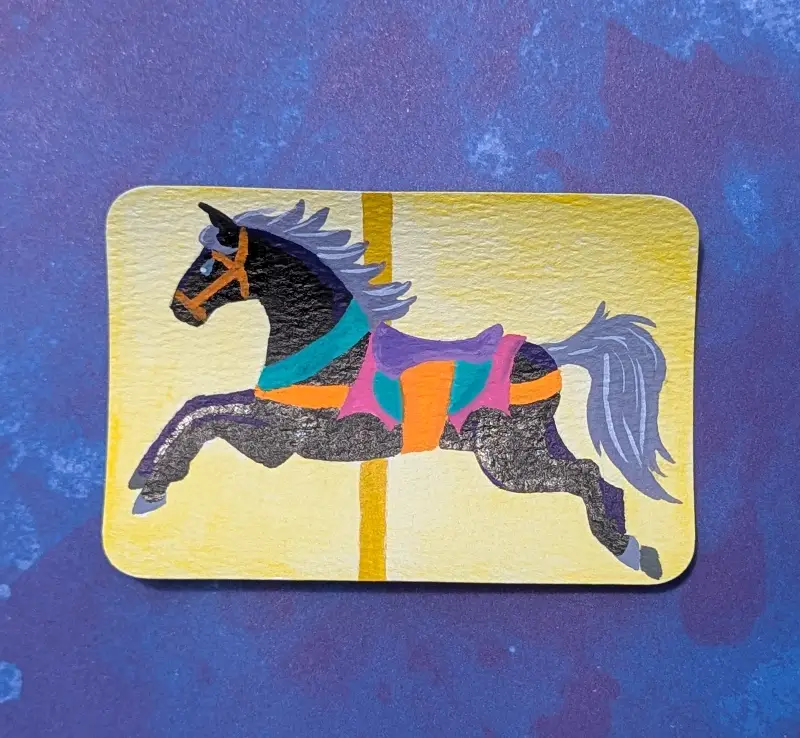 Carousel Horse - Black Jester aceo art card