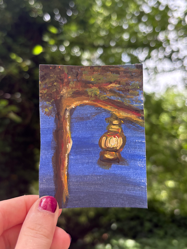 Original Lantern ACEO Painting Acrylic Miniature Landscape OOAK Night Art Card aceo art card