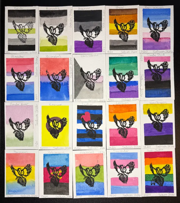 The Prideful Magpies (TM) aceo art card