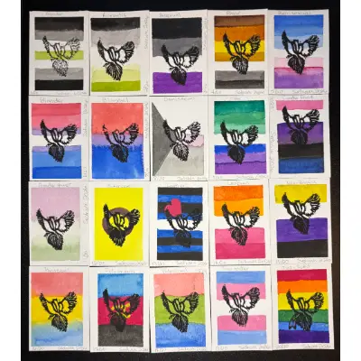 The Prideful Magpies (TM) aceo art card thumbnail 1