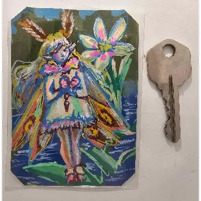 Moth Girl aceo art card thumbnail 2