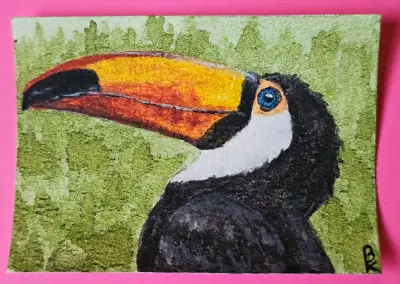 Toucan, Not Tou-can't aceo art card thumbnail 1