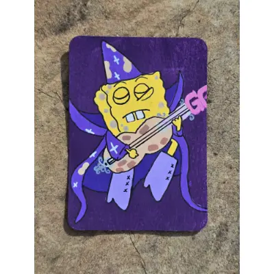 ACEO Original Acrylic Spongebob Rockstar on Paper 2.5x3.5 - artbytealeaves aceo art card thumbnail 2
