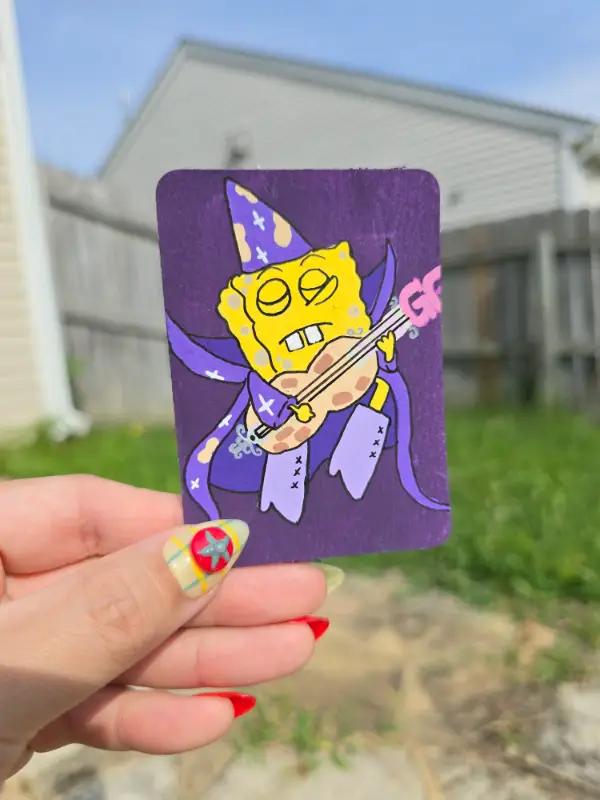 ACEO Original Acrylic Spongebob Rockstar on Paper 2.5x3.5 - artbytealeaves aceo art card