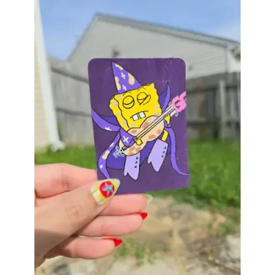ACEO Original Acrylic Spongebob Rockstar on Paper 2.5x3.5 - artbytealeaves aceo art card thumbnail 1