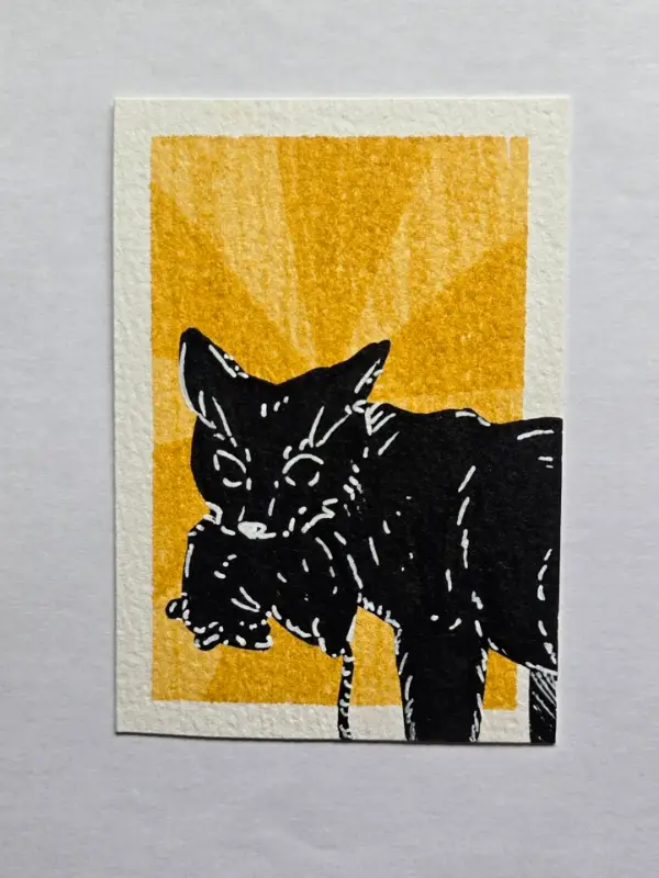 Silhouette Animals (2 of 3) Cat with "fish" aceo art card