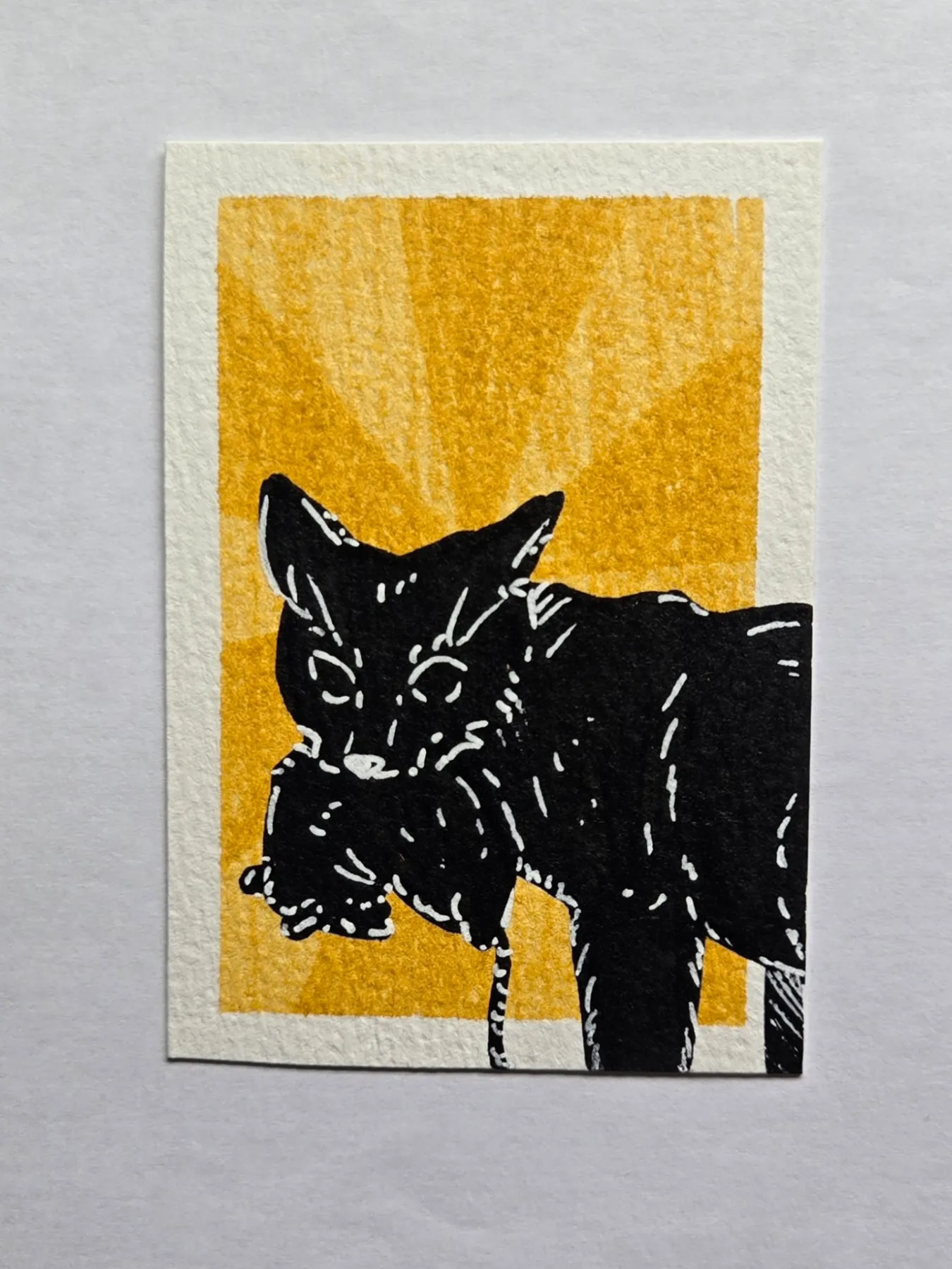Silhouette Animals (2 of 3) Cat with "fish" aceo art card