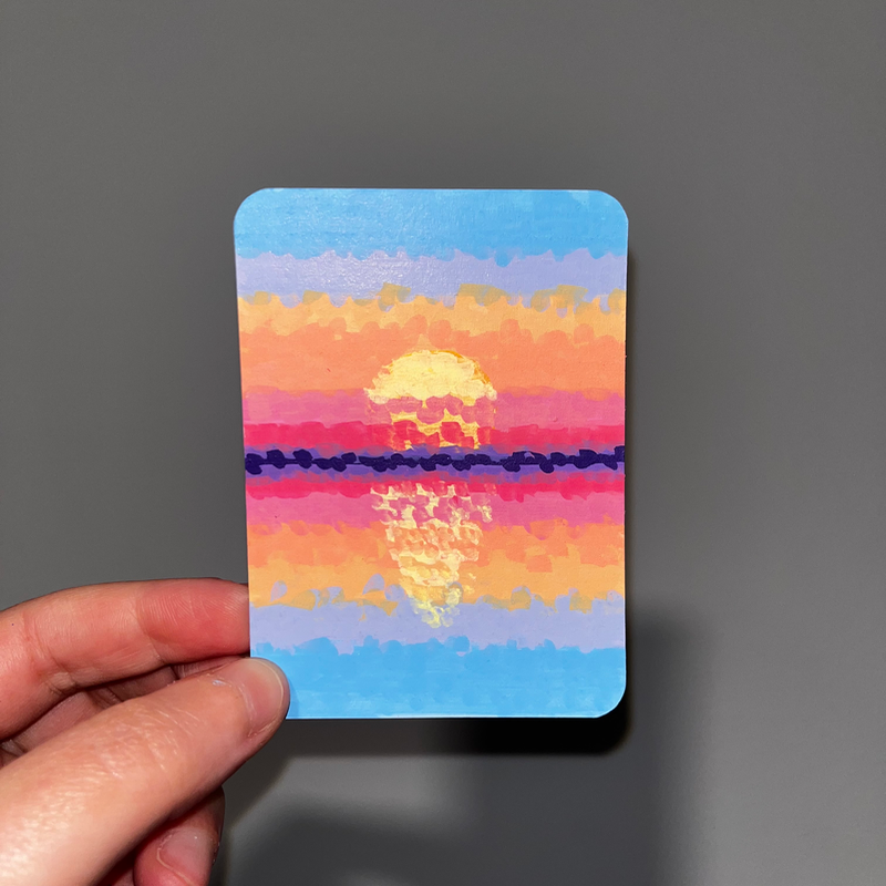 original aceo vacation sunset sundown ocean beach sea aceo art card