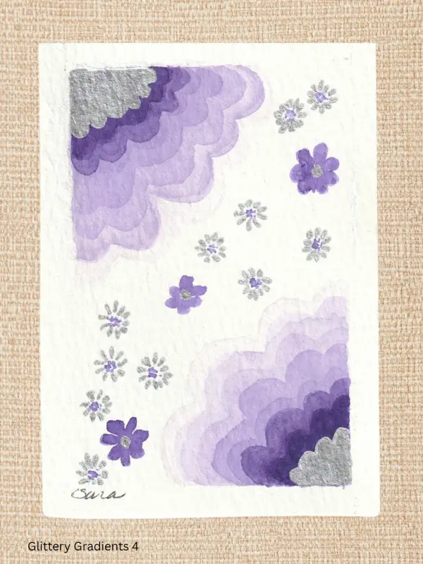 Purple Floral Abstract - Glittery Gradients Series aceo art card