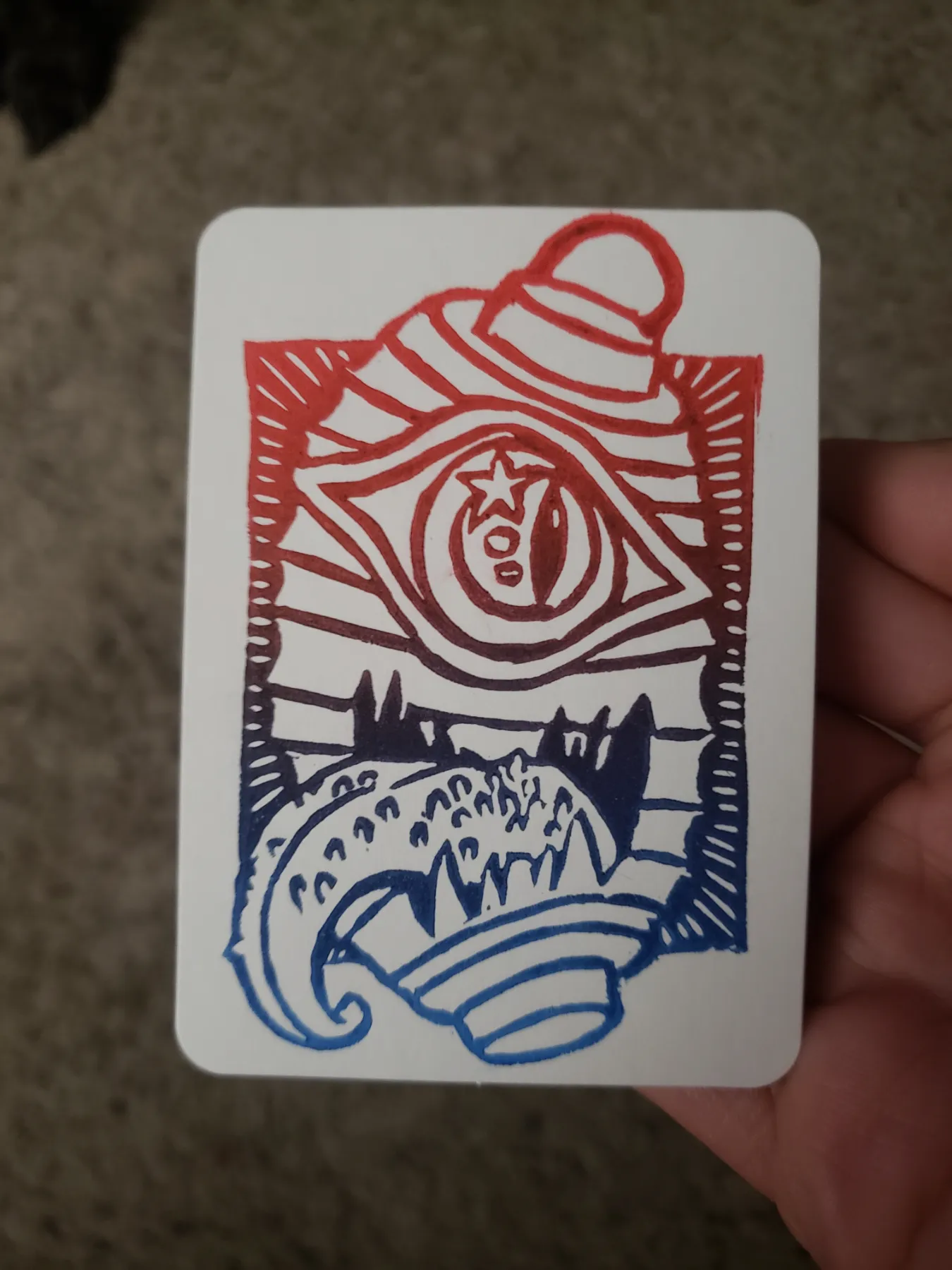 Chochin Obake Japanese Yokai Linocut Block Ink Stamp Print B aceo art card