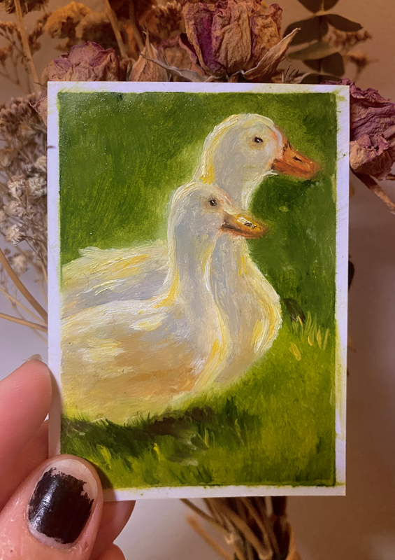 siblings (geese collection 1/5) aceo art card