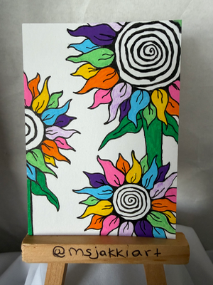 Neon Sunflower aceo art card thumbnail 2