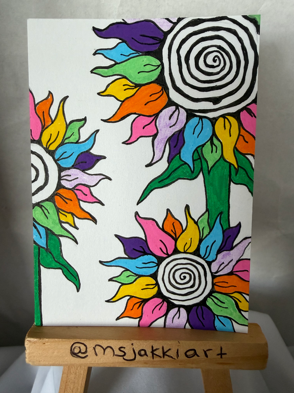 Neon Sunflower aceo art card