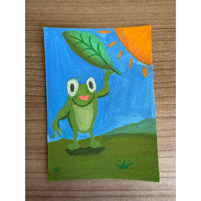 Frog Holding Leaf aceo art card thumbnail 1