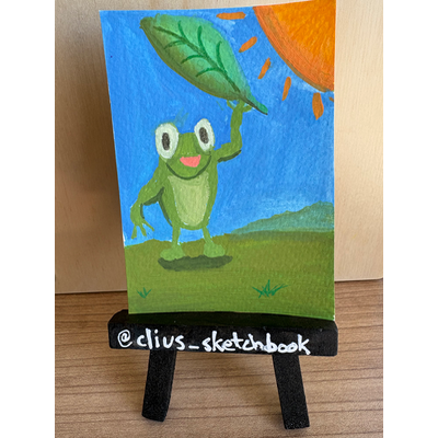 Frog Holding Leaf aceo art card thumbnail 2