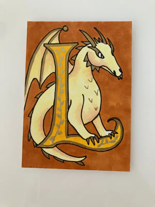 Dragon Illuminated Letter L aceo art card