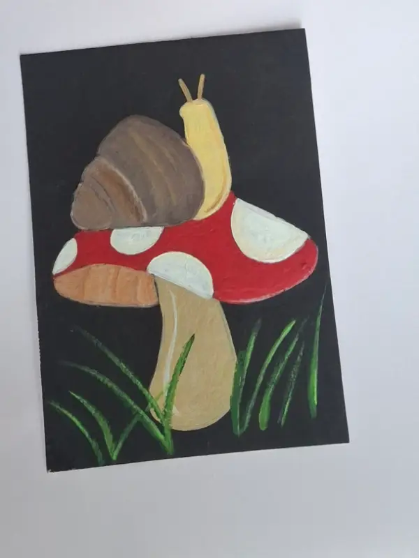 Snail on mushroom aceo art card