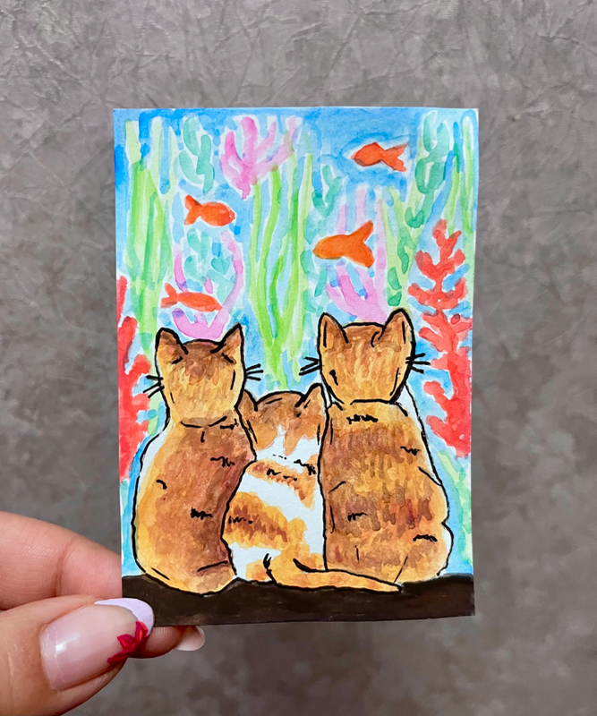 Cat family aceo art card